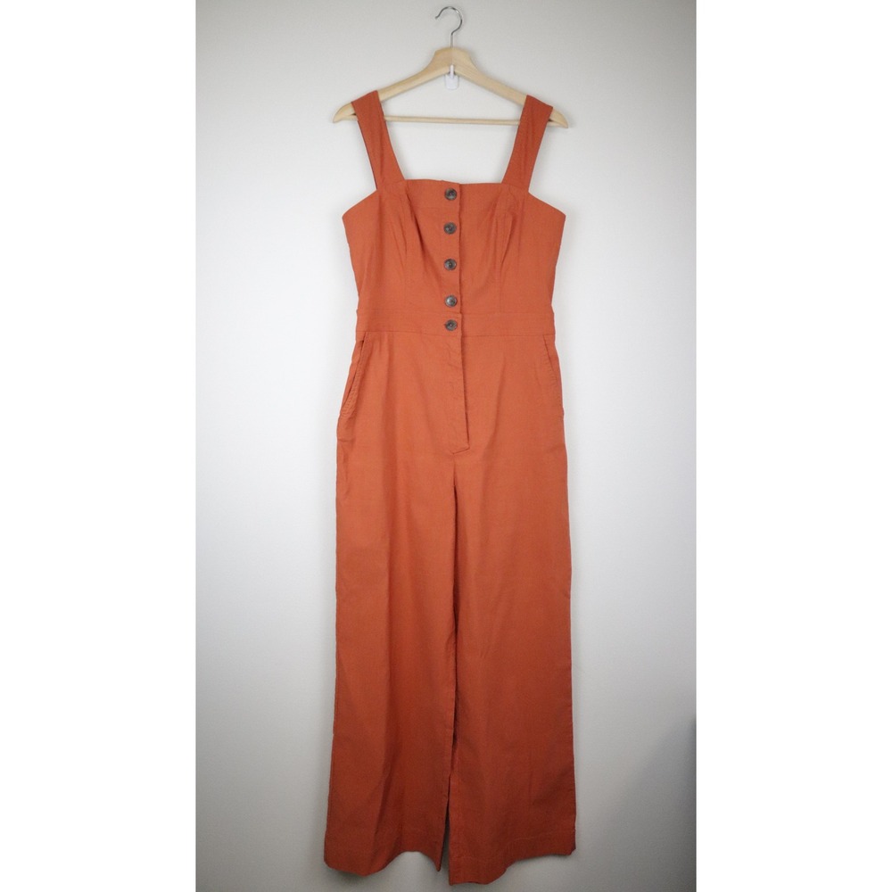 Anthropologie Maeve The Portside Jumpsuit 12 Tall Orange Collette Wide Leg - Picture 2 of 11